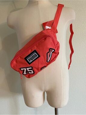 New mens womens Puma Coral Red Crossbody Sling Bag with Patch Accents